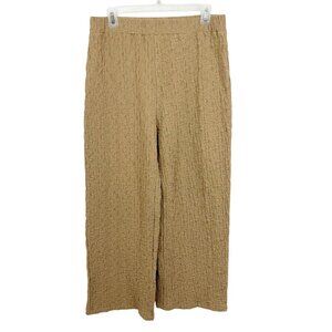 All Row Claudia Pants Textured Crinkled Tan Wide Leg Pull‎ On - Size Large